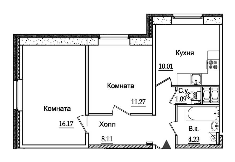 Двухкомнатная квартира в : площадь 49.5 м2 , этаж: 1 – купить в Санкт-Петербурге